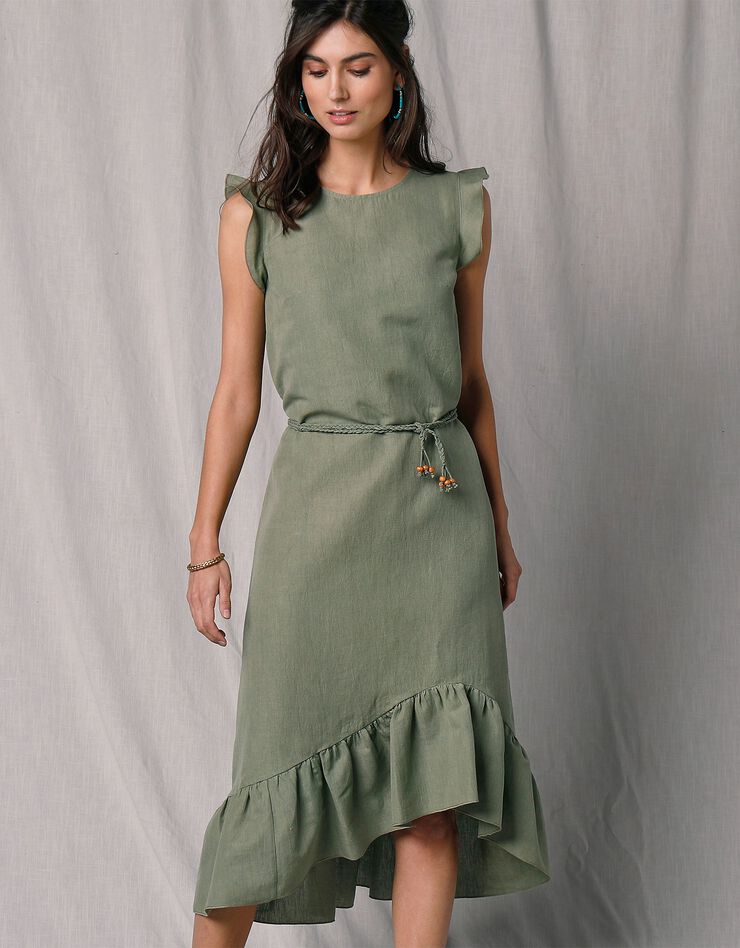 Robe volantée asymétrique coton et lin (kaki) Robe volantée asymétrique coton et lin (kaki)
