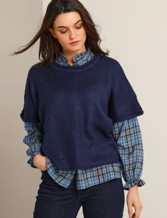 Pull poncho manches coude (marine)