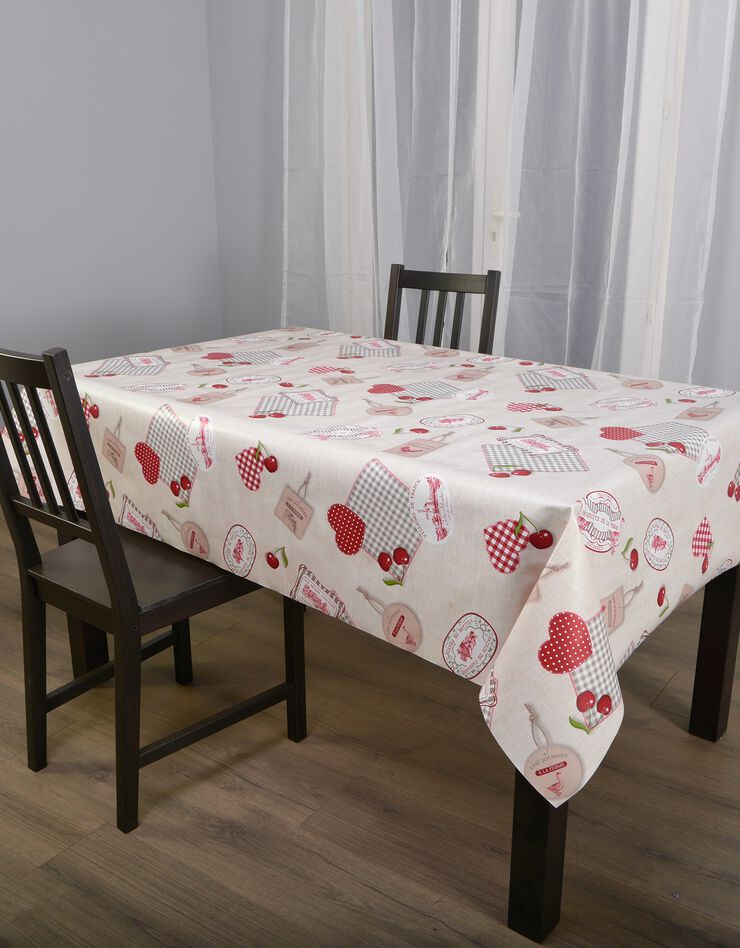 Nappe toile cirée imprimé cerises (écru / rouge)
