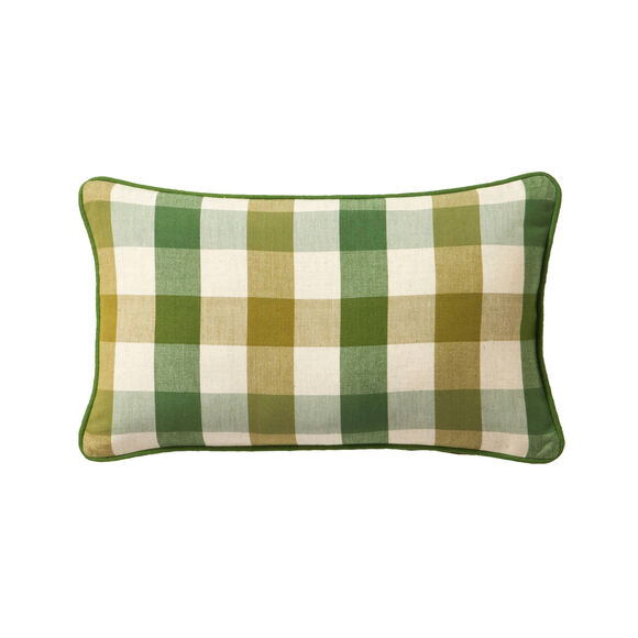 Coussin rectangulaire coton lin carreaux (vert)