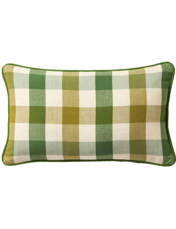 Coussin rectangulaire coton lin carreaux (vert)