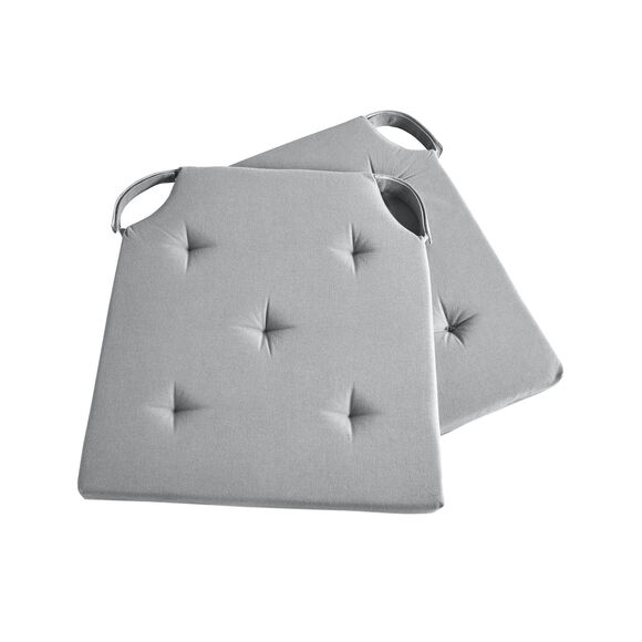 Galette de chaise unie carrée coton - lot de 2 (gris perle)