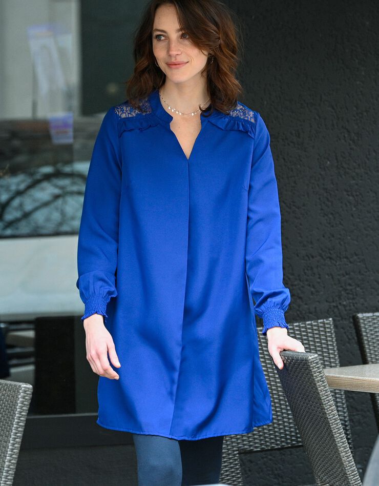 Tunique dentelle manches longues unie (bleu dur) Tunique dentelle manches longues unie (bleu dur)