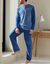 Pyjama pantalon ray&eacute; velours manches longues (bleu)