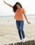 T-shirt rayé col tunisien, manches courtes (orange / multicolore)