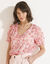 Chemisier boutonné manches blousantes imprimé, voile jacquard (rose)