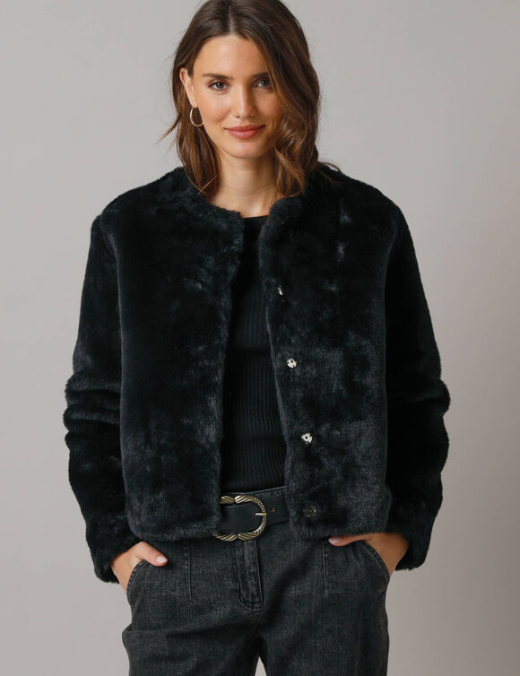 Veste duveteuse boutonn&eacute;e, manches longues (noir)