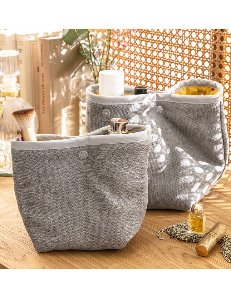Trousse de rangement matelassée gris/miel, lot de 2 - collection upcycling (gris/jaune) Trousse de rangement matelassée gris/miel, lot de 2 - collection upcycling (gris/jaune)