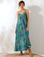 Robe longue  imprimée à fines bretelles (marine / vert)