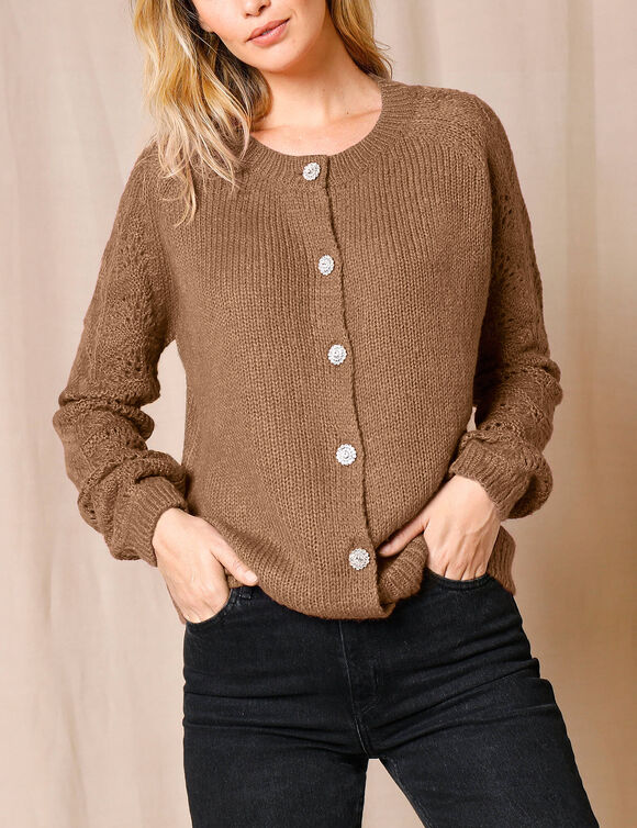 Cardigan boutons "bijoux" (caramel)