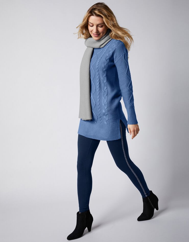 Pull tunique torsadé manches longues toucher cachemire (bleu grisé) Pull tunique torsadé manches longues toucher cachemire (bleu grisé)