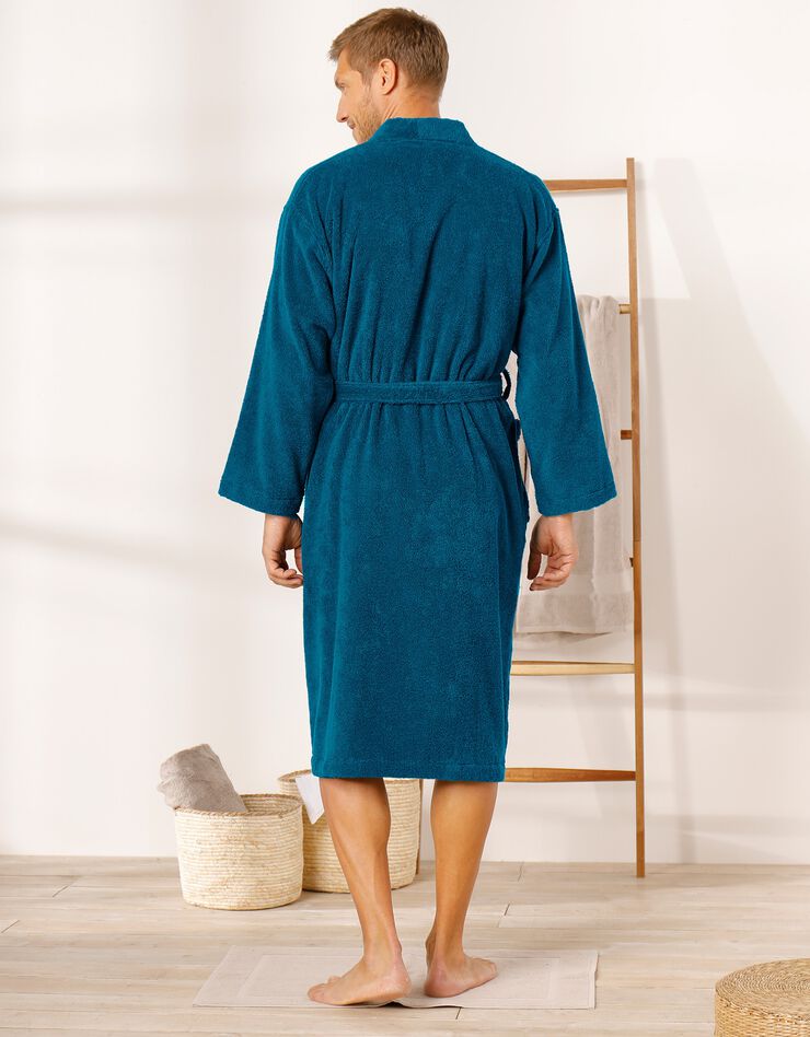 Peignoir mixte adulte col kimono éponge bouclette (bleu paon) Peignoir mixte adulte col kimono éponge bouclette (bleu paon)