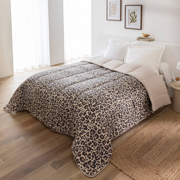 Couette microfibre imprimé léopard 400 g/m² (beige / noir)