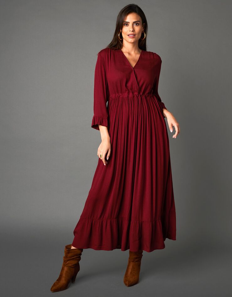 Robe longue taille coulissée unie (grenat)