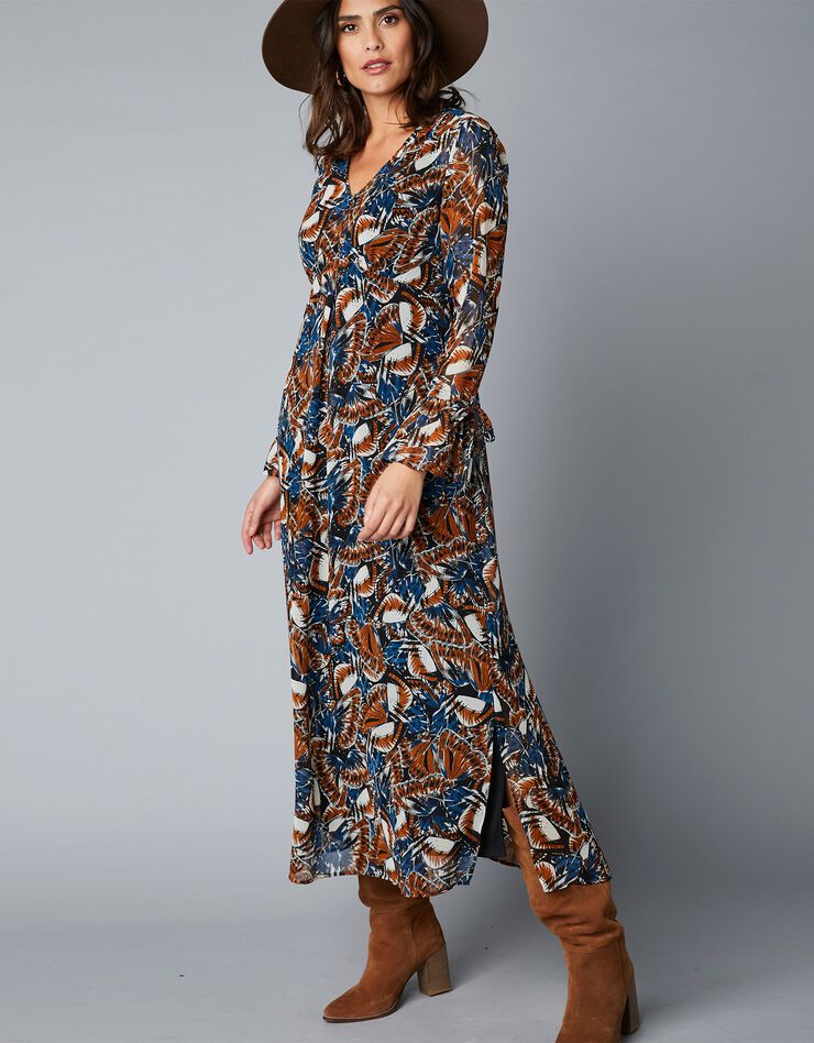 Robe longue imprimée papillons (noir / caramel) Robe longue imprimée papillons (noir / caramel)