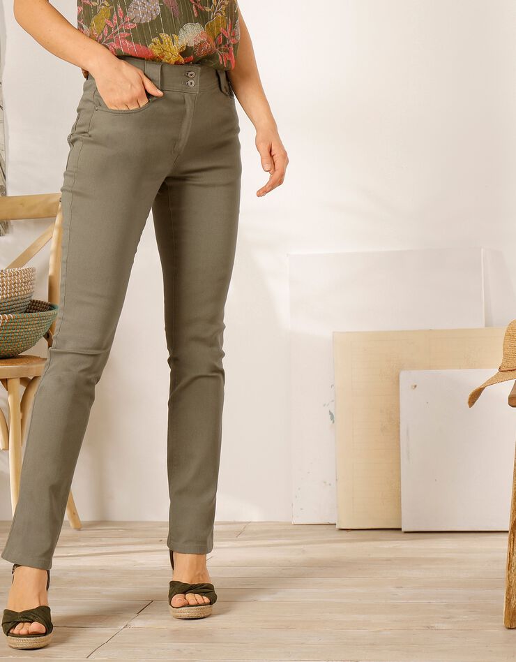 Pantalon droit taille haute effet denim - petite stature (kaki) Pantalon droit taille haute effet denim - petite stature (kaki)