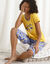 Pyjama court imprimé citrons (bleu / safran)