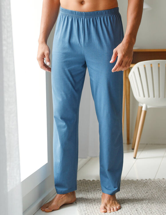 Pantalon pyjama coton uni (bleu grisé)
