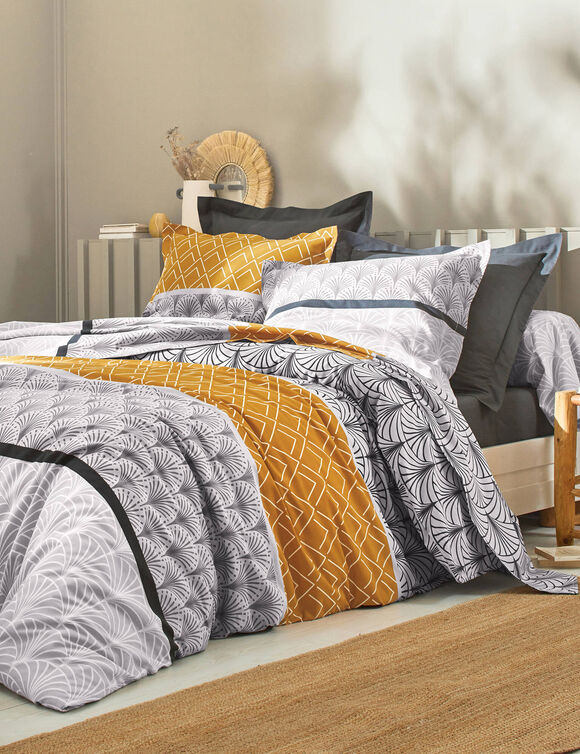 Linge de lit Eddy en coton à motifs graphiques (caramel)