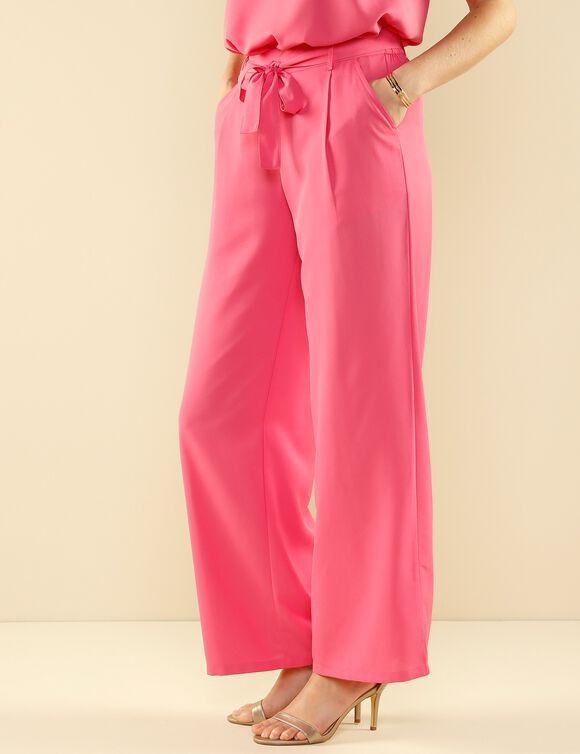 Pantalon uni large et fluide (rose)
