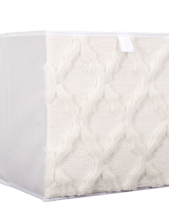 Cube de rangement pliable, tissu tuft&eacute; (beige)