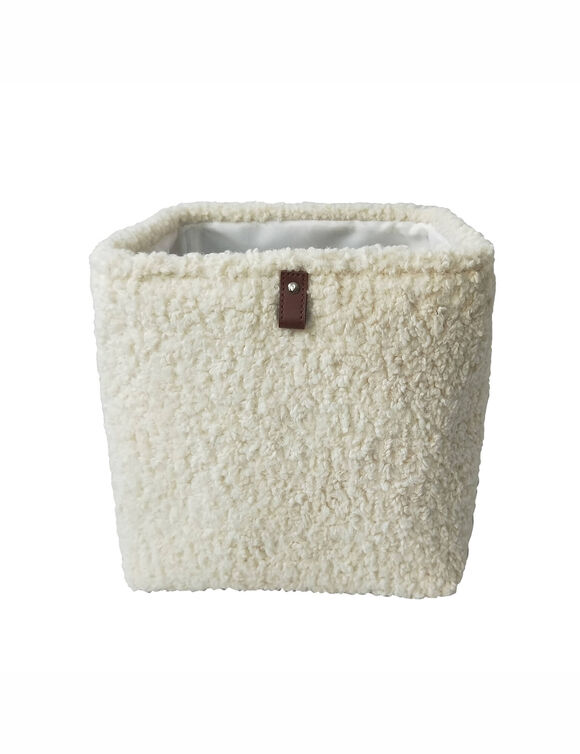 Panier rangement carré en bouclette sherpa (ivoire)