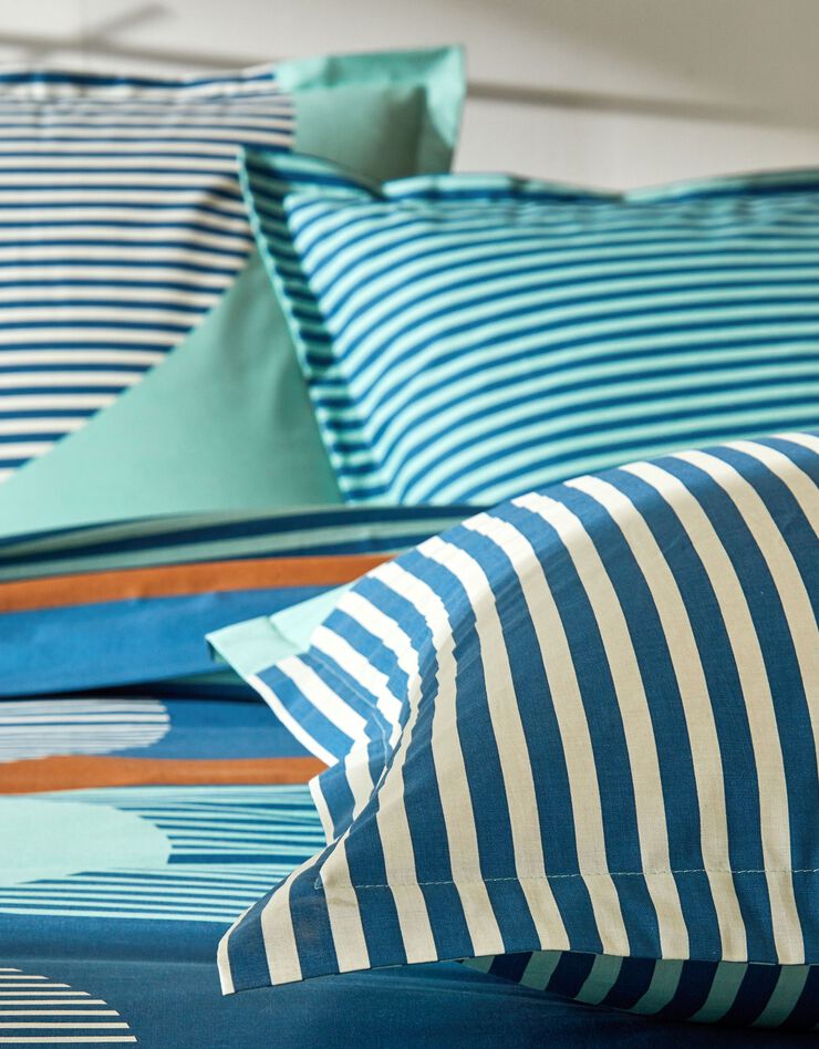 Linge de lit Nico en coton imprimé rayures style graphique (bleu)