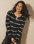 Cardigan rayures dorées, maille poilue (noir / doré)