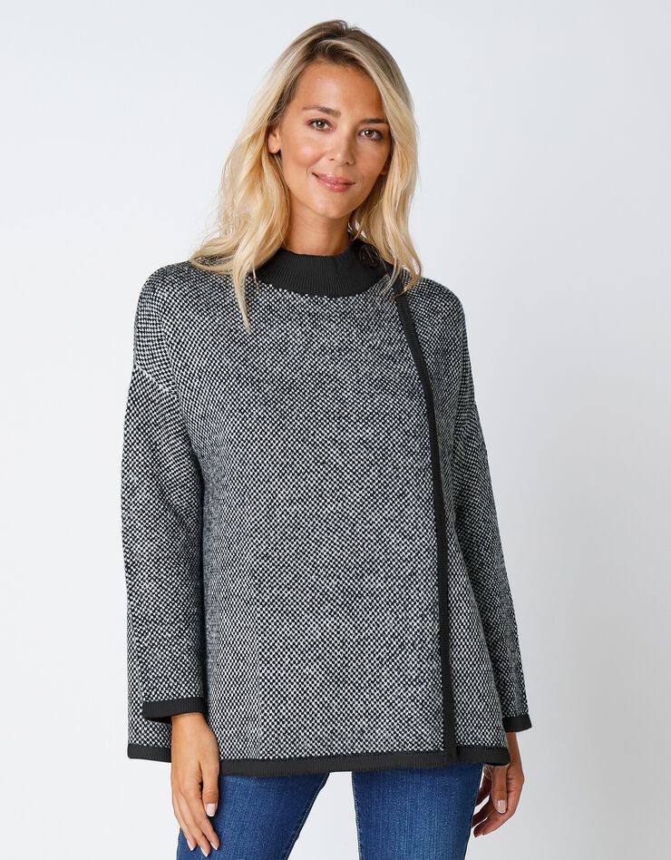 Gilet cape maille jacquard (noir chiné) Gilet cape maille jacquard (noir chiné)