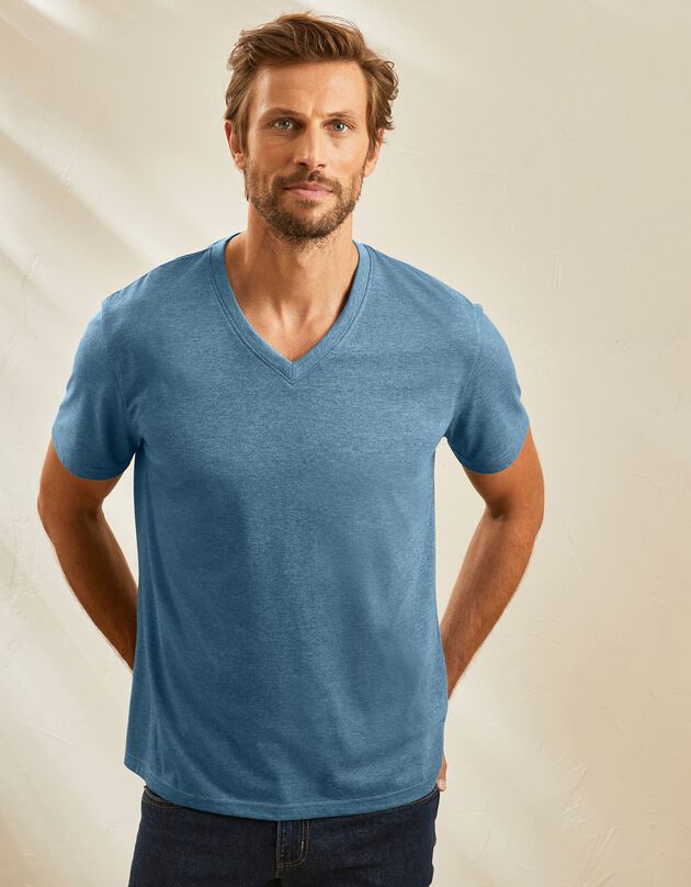 Tee-shirt col V manches courtes - lot de 3 (ch azur + tilleul + vert)