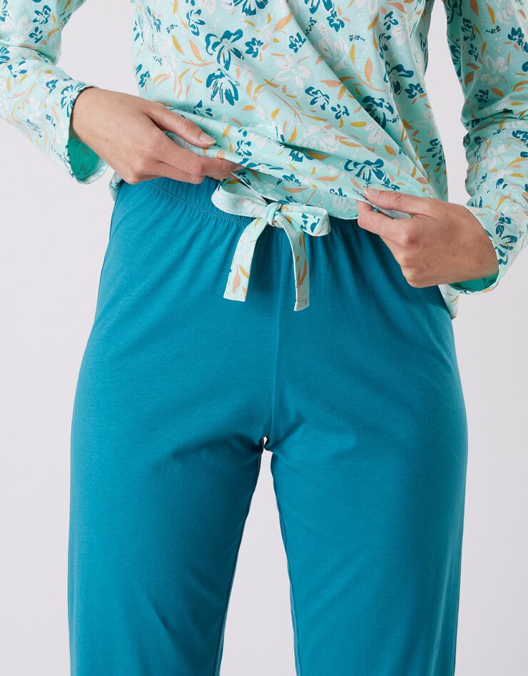 Pantalon pyjama coton imprimé "jardin secret" (émeraude)
