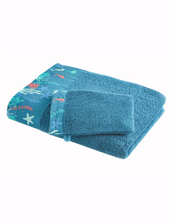Éponge bouclette 420 g/m2 liteau motif corail (bleu paon)