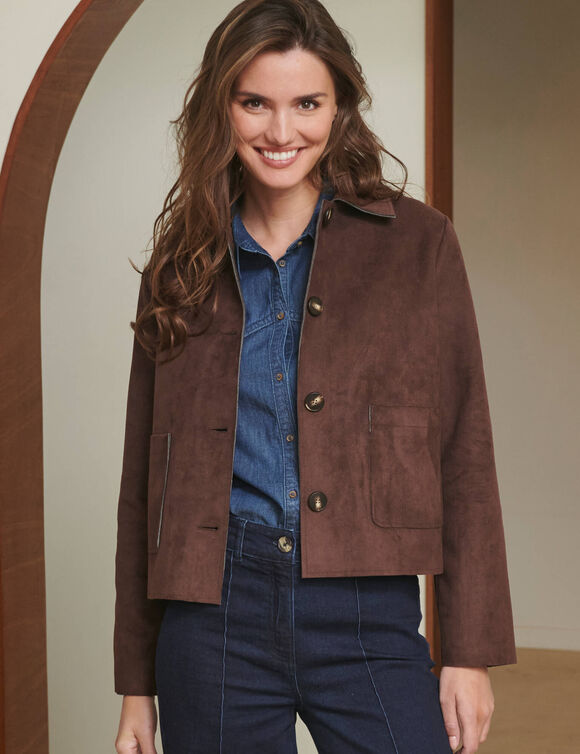Veste boutonn&eacute;e, su&eacute;dine (marron)