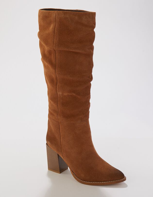 Bottes plissées à talon, croûte de cuir (caramel)