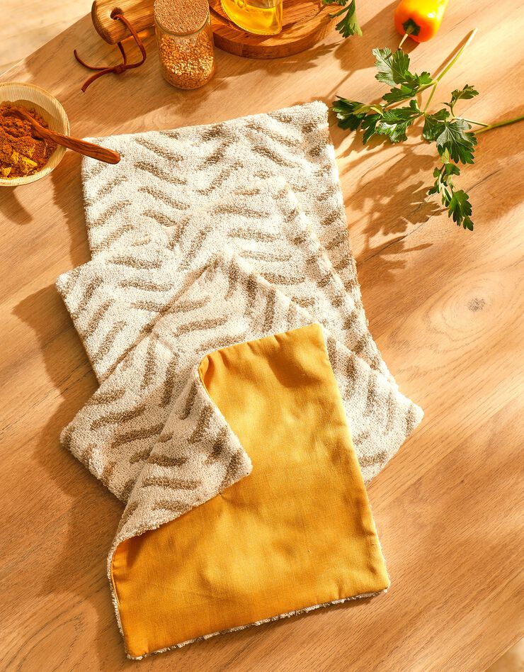 Carré essuie-tout absorbant réutilisable, lot de 4 - collection upcycling (blanc/curry) Carré essuie-tout absorbant réutilisable, lot de 4 - collection upcycling (blanc/curry)