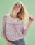 Blouse macramé imprimée, voile plumetis (bois de rose)