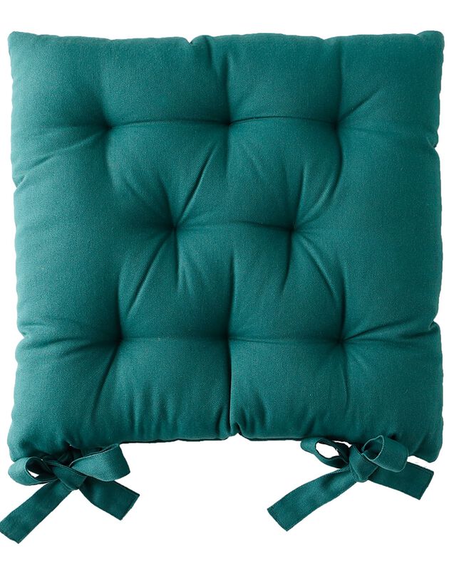 Galette de chaise carrée unie coton bachette - lot de 2 (vert)