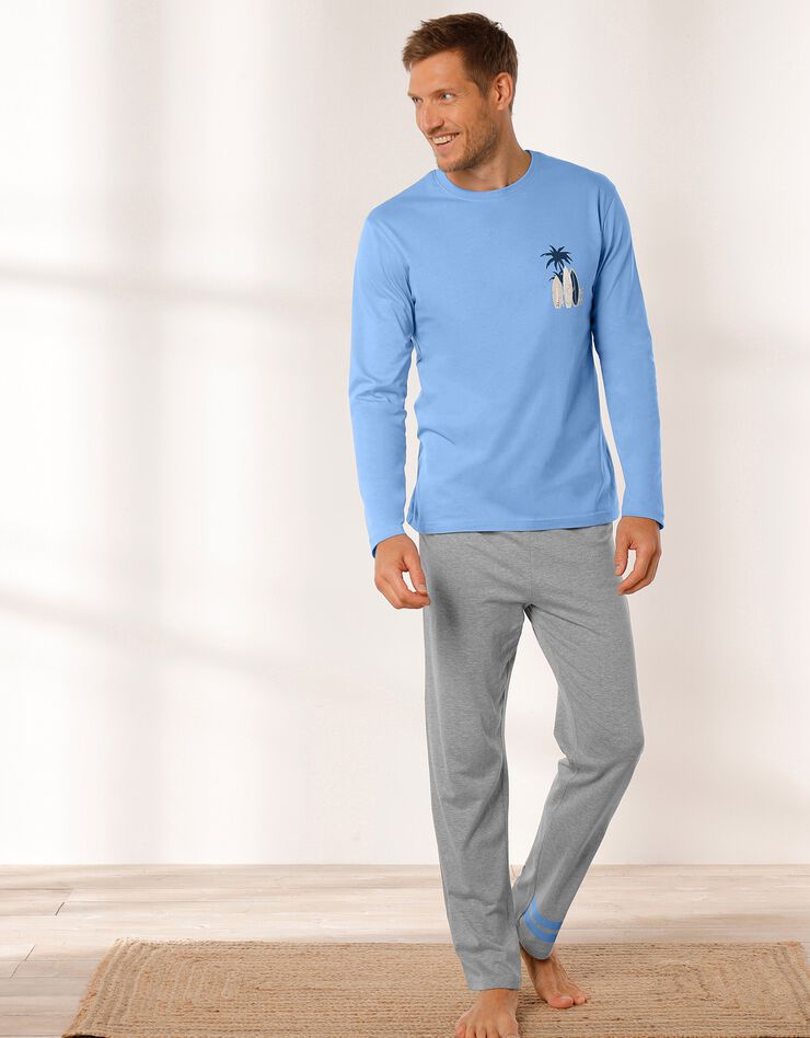 Pantalon pyjama coton mélangé gris chiné (gris chiné) Pantalon pyjama coton mélangé gris chiné (gris chiné)