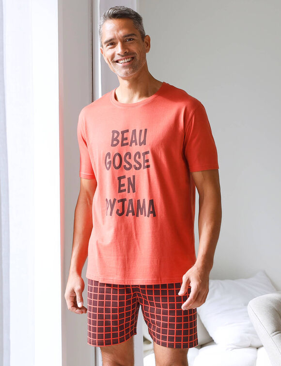 Pyjama short imprimé message, manches courtes (tomette)