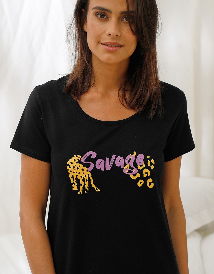 Chemise de nuit courte à manches courtes, imprimé savage* (noir) Chemise de nuit courte à manches courtes, imprimé savage* (noir)