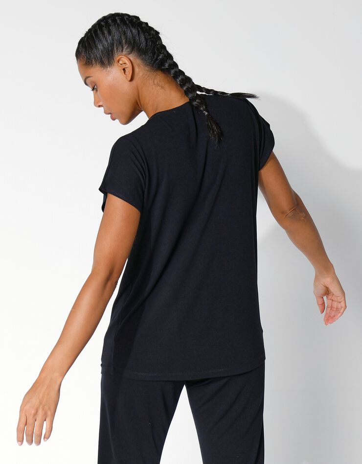 Tee-shirt col tunisien uni, maille fluide (noir) Tee-shirt col tunisien uni, maille fluide (noir)