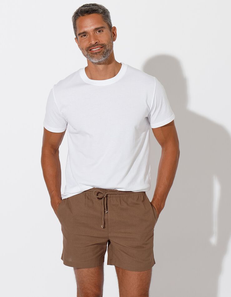 Short toile taille élastiquée (taupe)