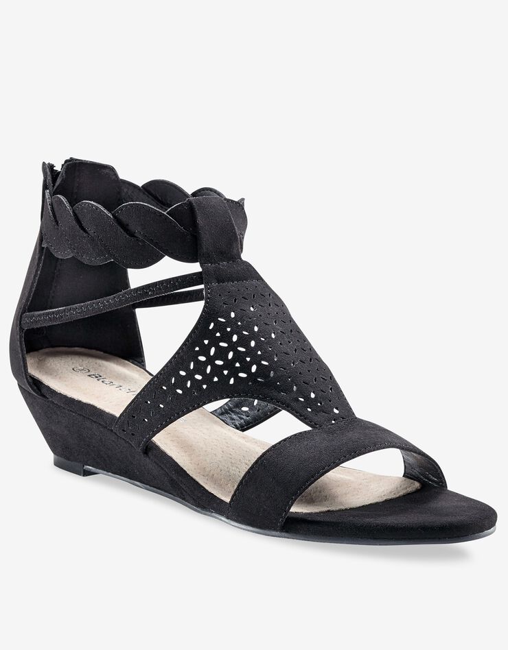 Sandales compensées tressées et perforées (noir) Sandales compensées tressées et perforées (noir)