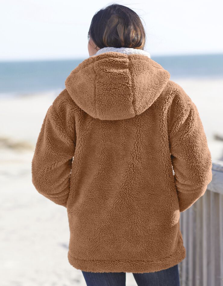 Manteau bouclette à capuche zippé (caramel) Manteau bouclette à capuche zippé (caramel)
