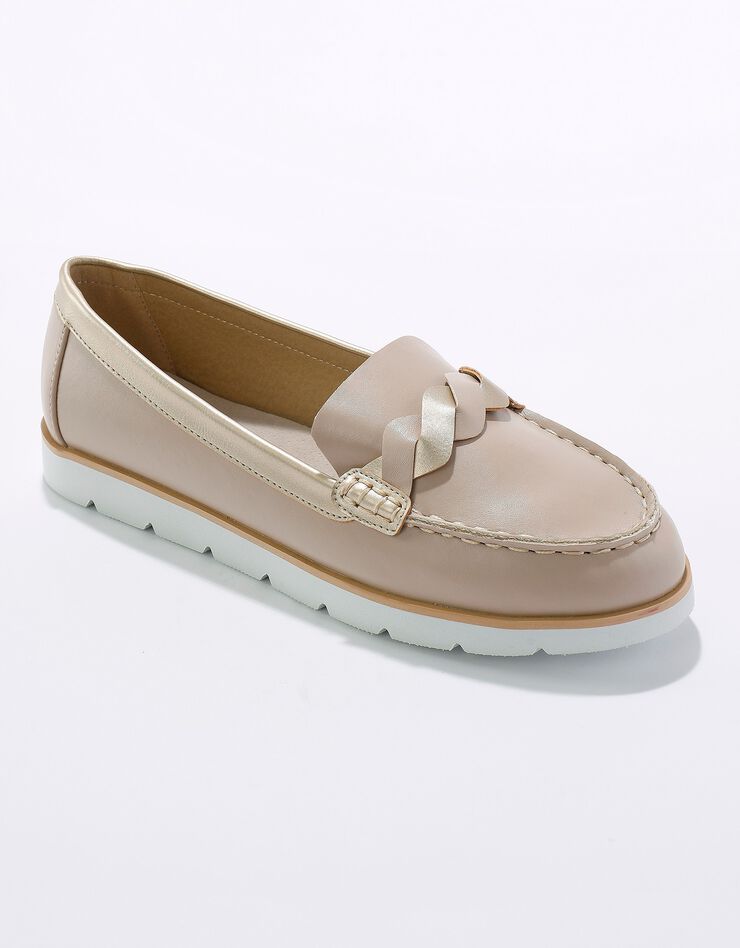 Mocassins à semelle crantée et bande tressée (beige / doré) Mocassins à semelle crantée et bande tressée (beige / doré)