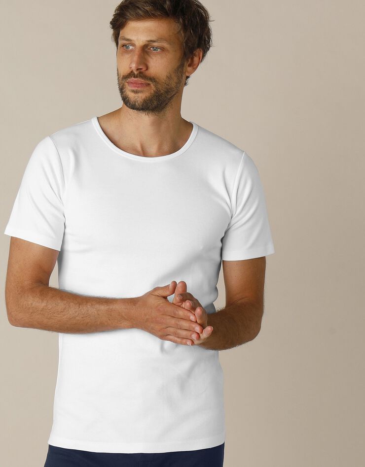 Tee-shirt sous-vêtement homme col rond manches courtes coton - lot de 2 (blanc) Tee-shirt sous-vêtement homme col rond manches courtes coton - lot de 2 (blanc)