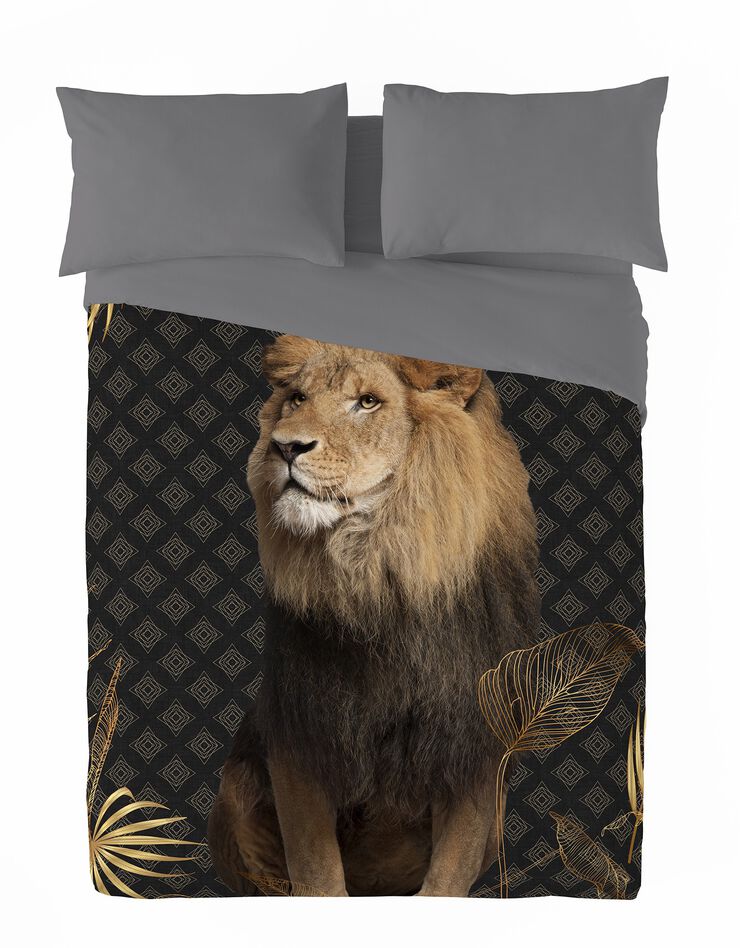 Couette microfibre imprimé lion 200 g/m² (marron / doré)