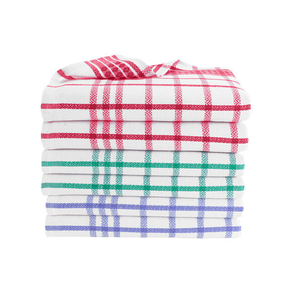 Torchons métis carreaux - Lot de 6 ou 12 (bleu + rouge + vert)