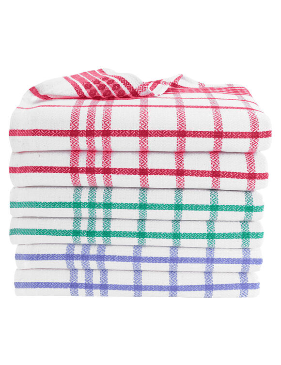 Torchons m&eacute;tis carreaux - Lot de 6 ou 12 (bleu + rouge + vert)