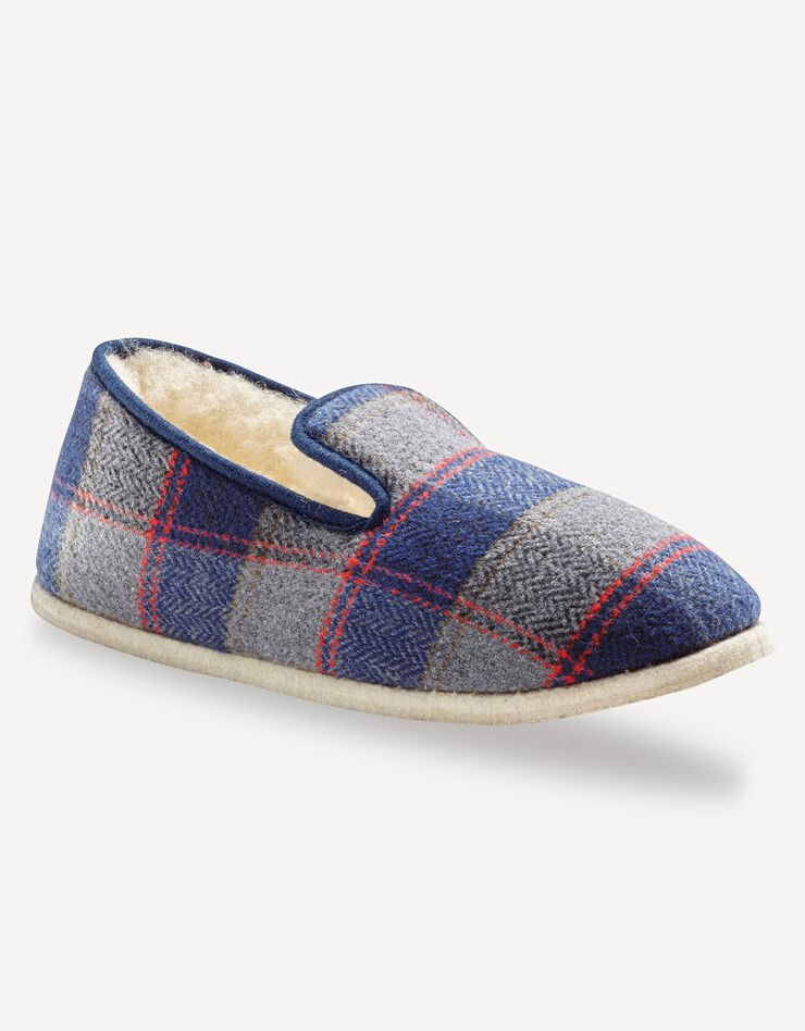 Charentaises homme silencieuses fourrées laine (carreaux marine) Charentaises homme silencieuses fourrées laine (carreaux marine)